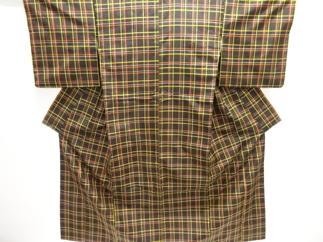 格子織り出し米沢紬着物